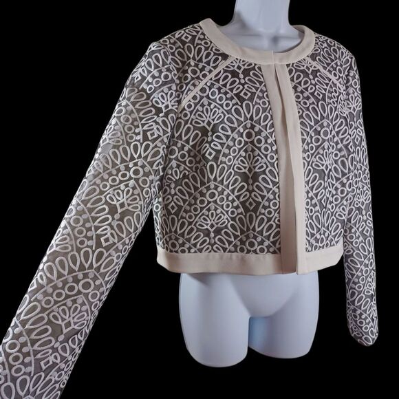 Katherine Kelly Blazer 14 Embroidered Sheer Black Ivory Office Jacket Corpcore - Picture 5 of 10